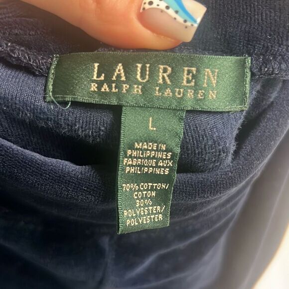 ✨Ralph Lauren Womens Blue Velour Sz Large Pants w Pockets Pull On✨ - Picture 4 of 5